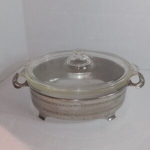 Silver and Glass Serving Dish with Handles